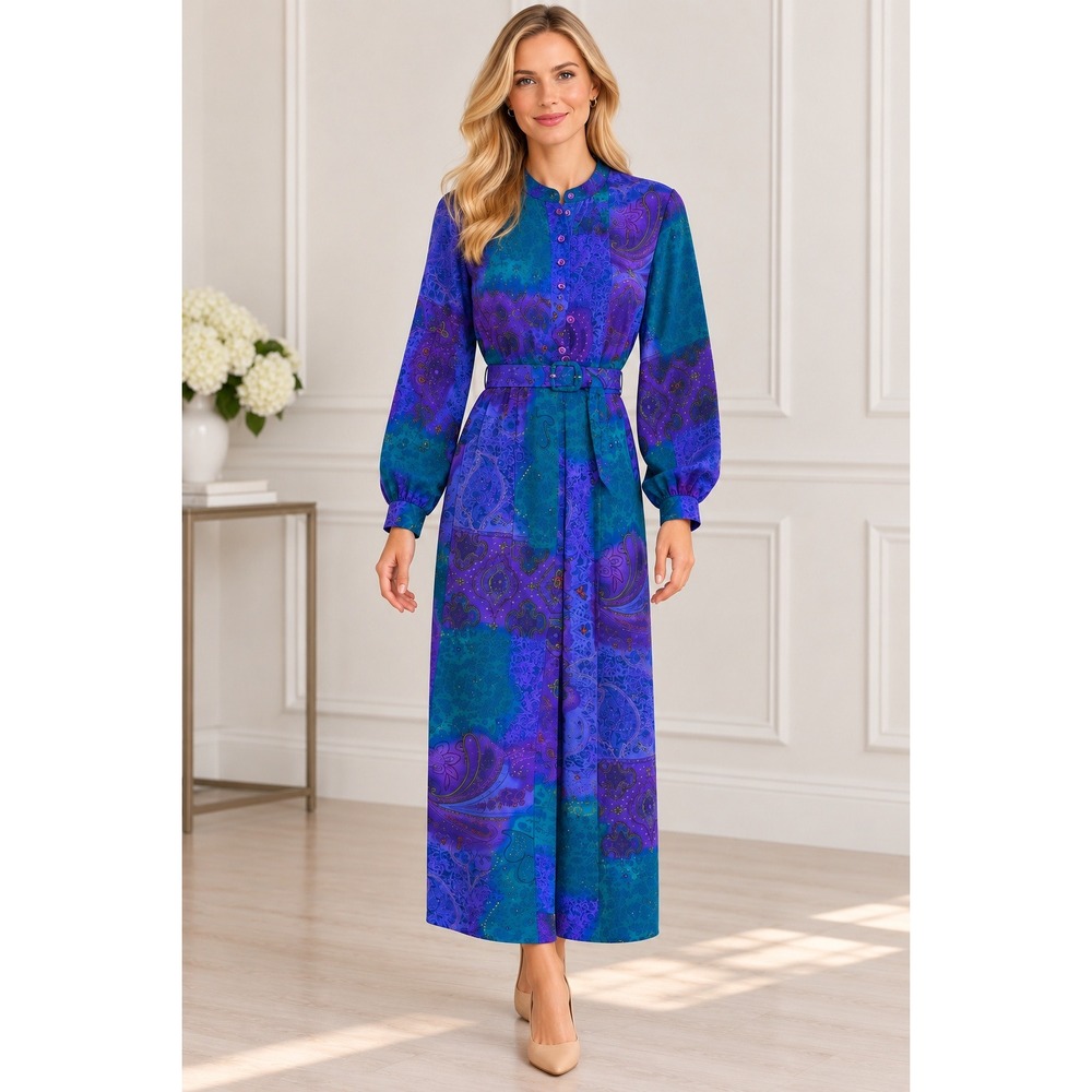 Vintage Florentine Maxi Dress Womens 12 Purple Paisley Patchwork Boho Eclectic